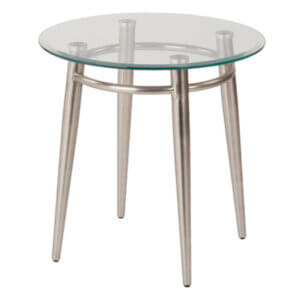 MG0920R-NB Brooklyn Clear Tempered Glass Round Top End Table with Nickel Brush Legs