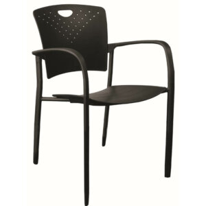 MaxX StaxX™ Stacking Arm Chair black frame, seat and back Steel Frame Fiber reinforced molded polypropylene Black elliptical frame base Integrated handle Five year warranty