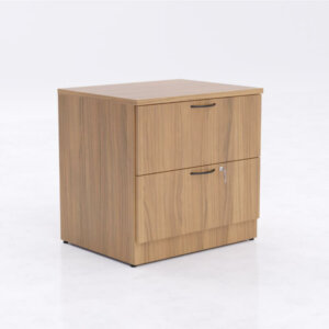 IOF Two Drawer Lateral File Cabinet 1” thick laminate available on all units in multiple finishes Locking storage Solid matching back Leveling glides