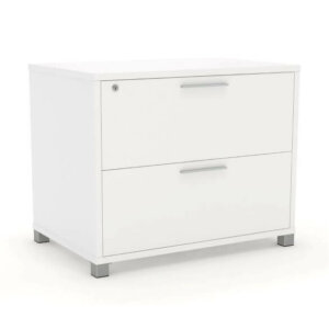Workspace48 lateral file cabinet with 2 drawers Overall: 29″h x 36″w x 24″d Studio White with Arctic White steel feet