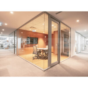 Starwall Glass corner office with silver door