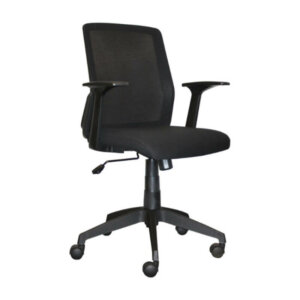 Horizon Activ A94 Low Back Mesh Student Tilter black fabric black frame Pneumatic seat height adjustment Contoured mesh backrest Tilt-tension adjustment Simple tilt seat and back movement in a 1:1 ratio with tilt-lock control Fixed “T” style armrests